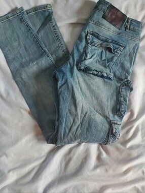 Serenade Slim Fit Skinny Distressed Cargo Denim Jeans, Men's Sz 34 (W33/L32)